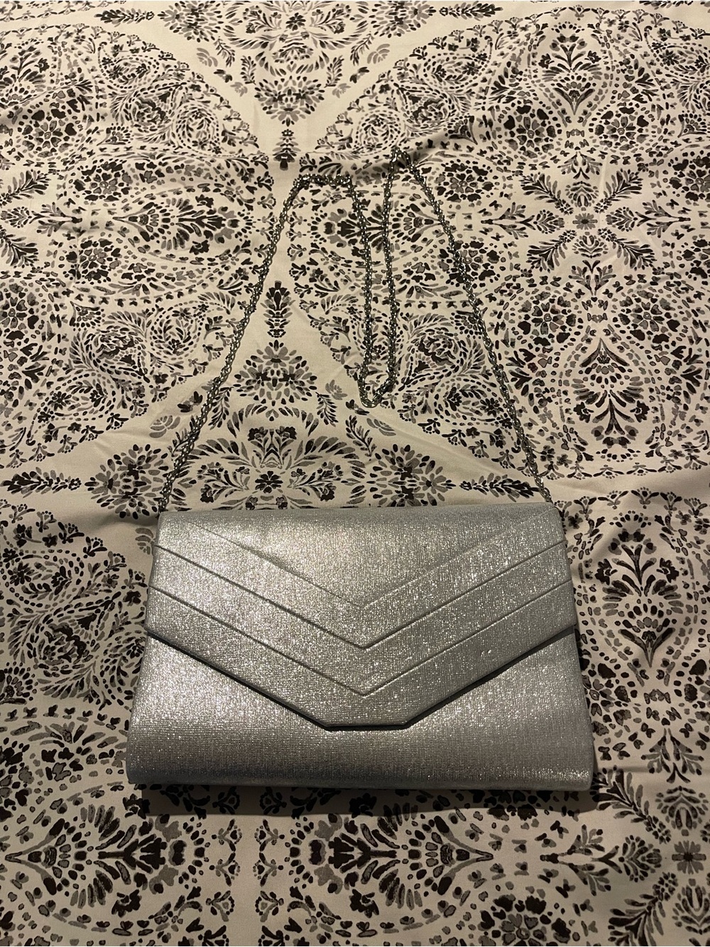 Silver Glitter Envelope Crossbody Clutch with Chain Strap